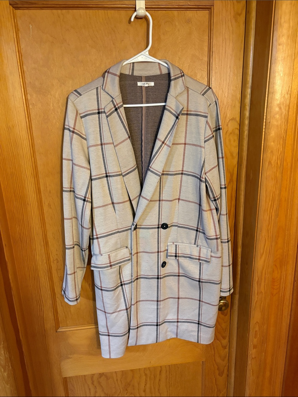 Maurices Cream Plaid Double-Button Blazer